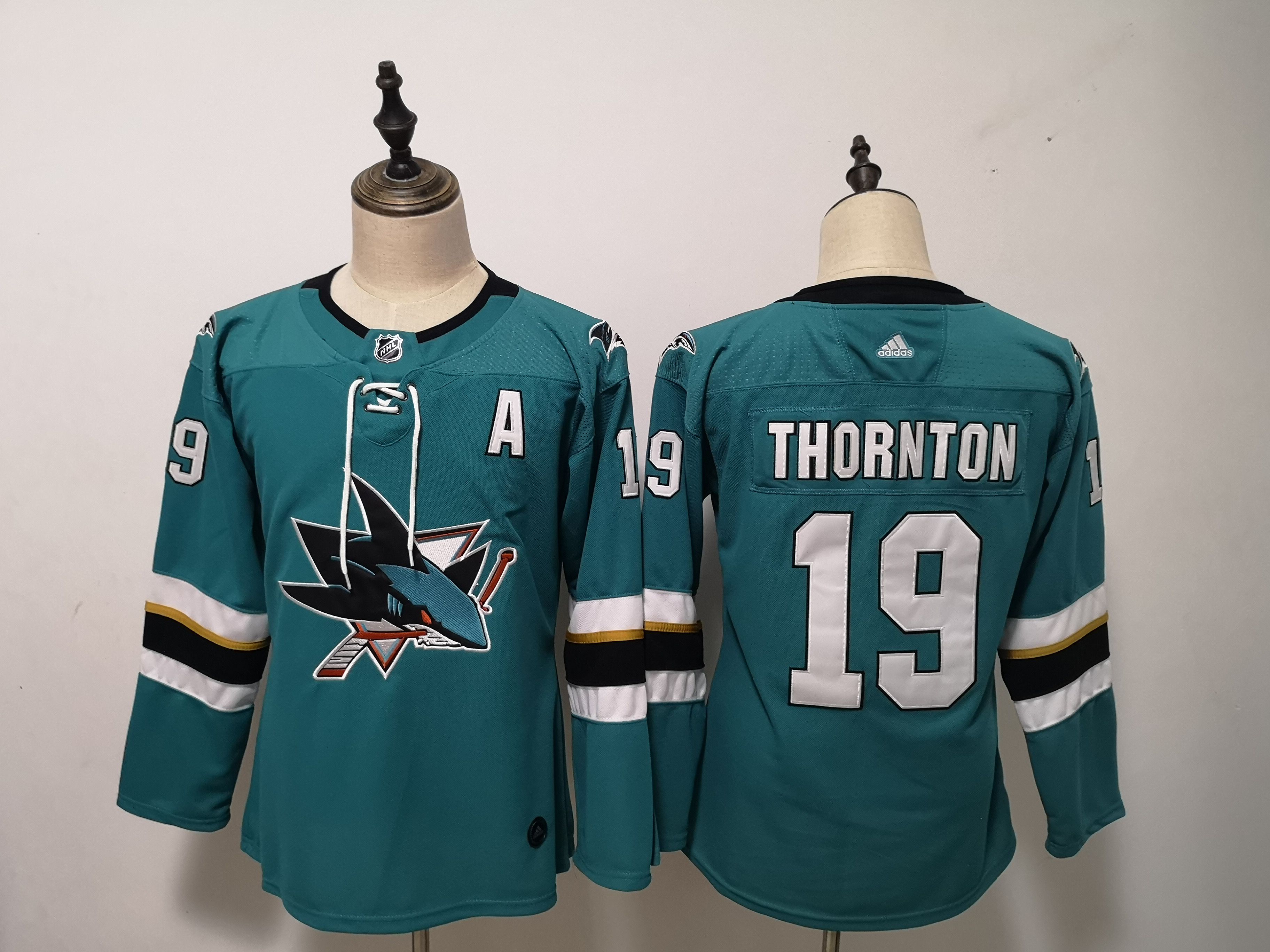 Women San Jose Sharks #19 Thornton Green Adidas Stitched NHL Jersey